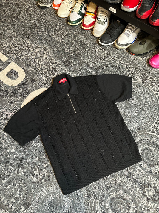 Supreme Black Beaded Zip Polo Size Medium