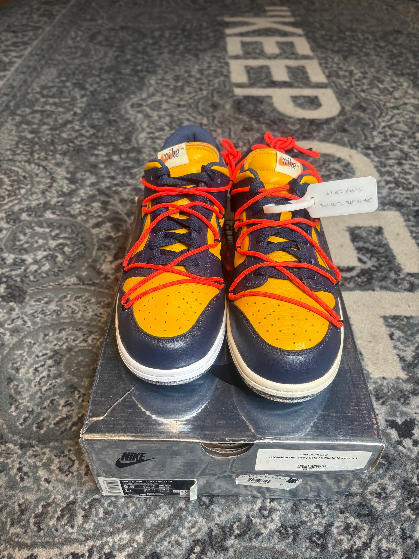 Nike Dunk Off-White “University Gold Midnight Navy” Clean Og Size 9.5