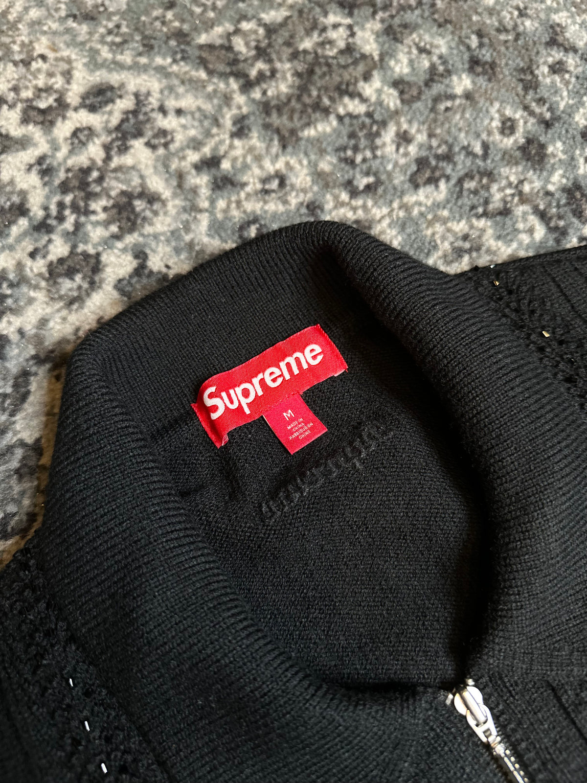 Supreme Black Beaded Zip Polo Size Medium