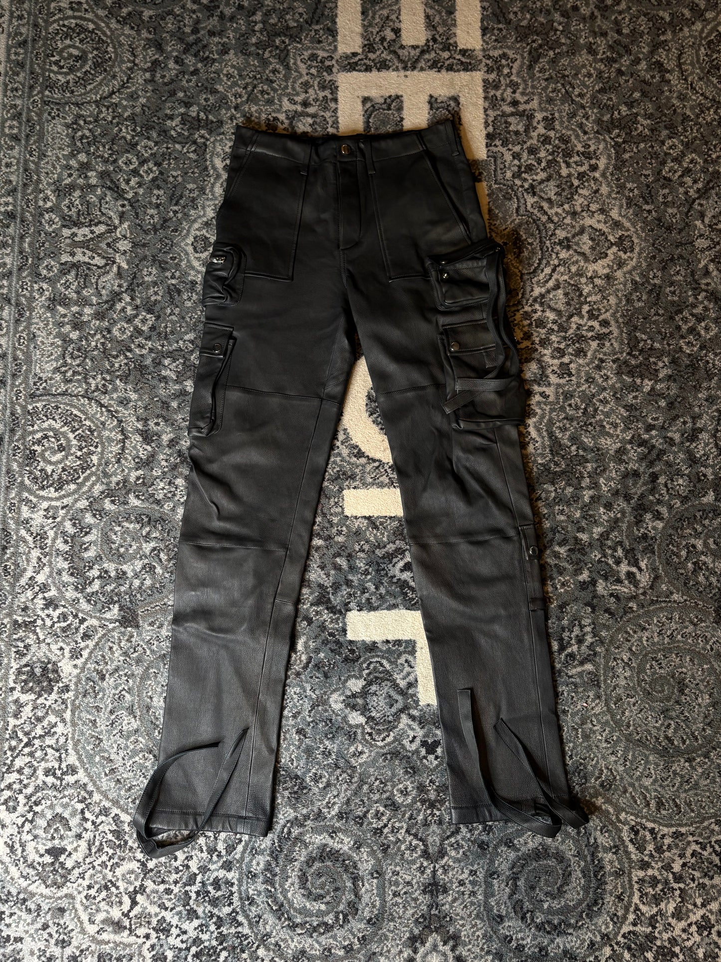 Amiri Black Leather Jeans Po Size 32(48 EU)