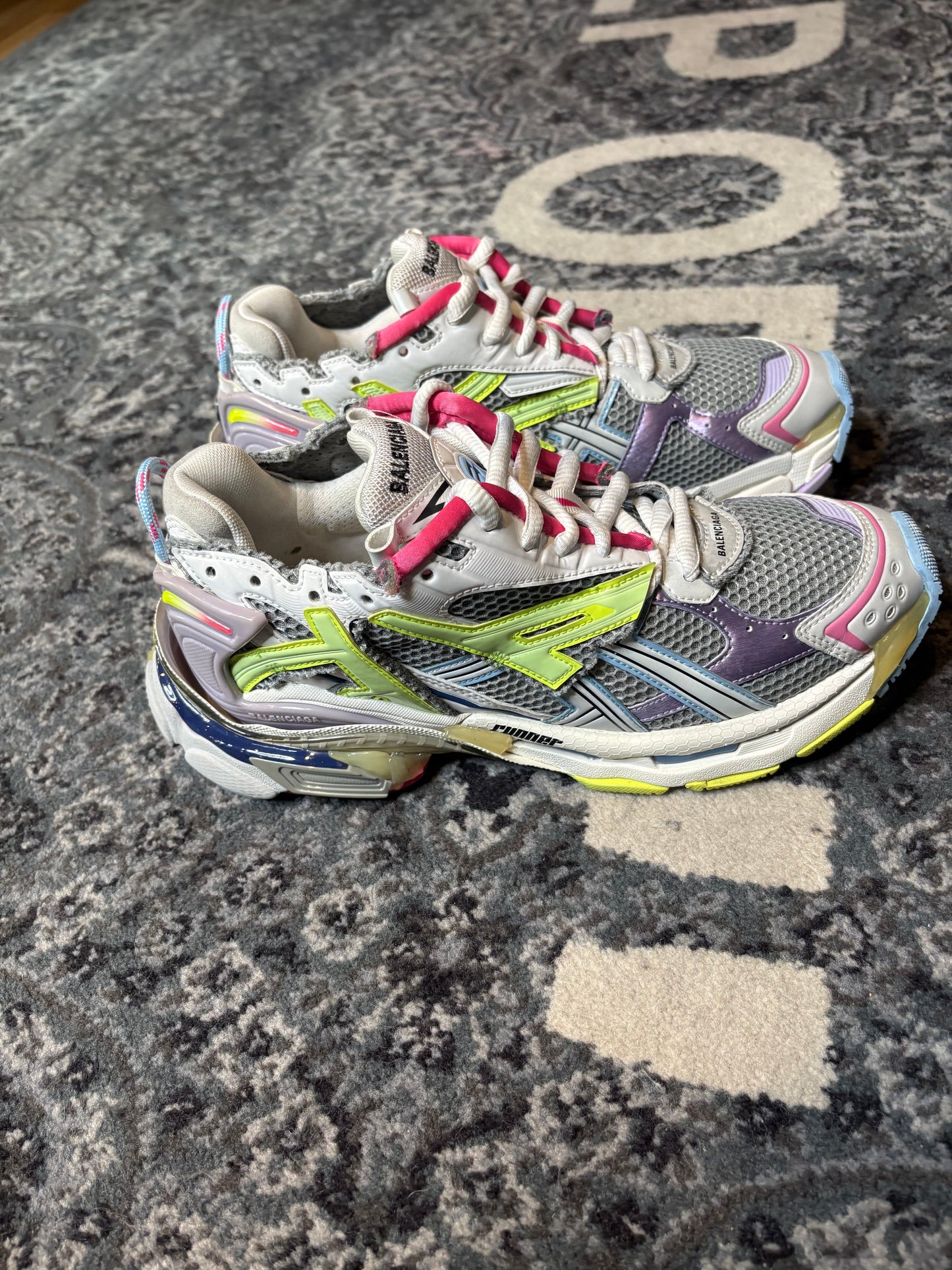 Balenciaga Runner “Leather Free Grey Light Purple Neon Yellow White” Po Nb Size 10(43 EU)