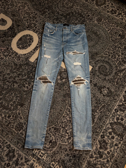 Amiri Jeans Blue Distressed Plaid PO Size 33