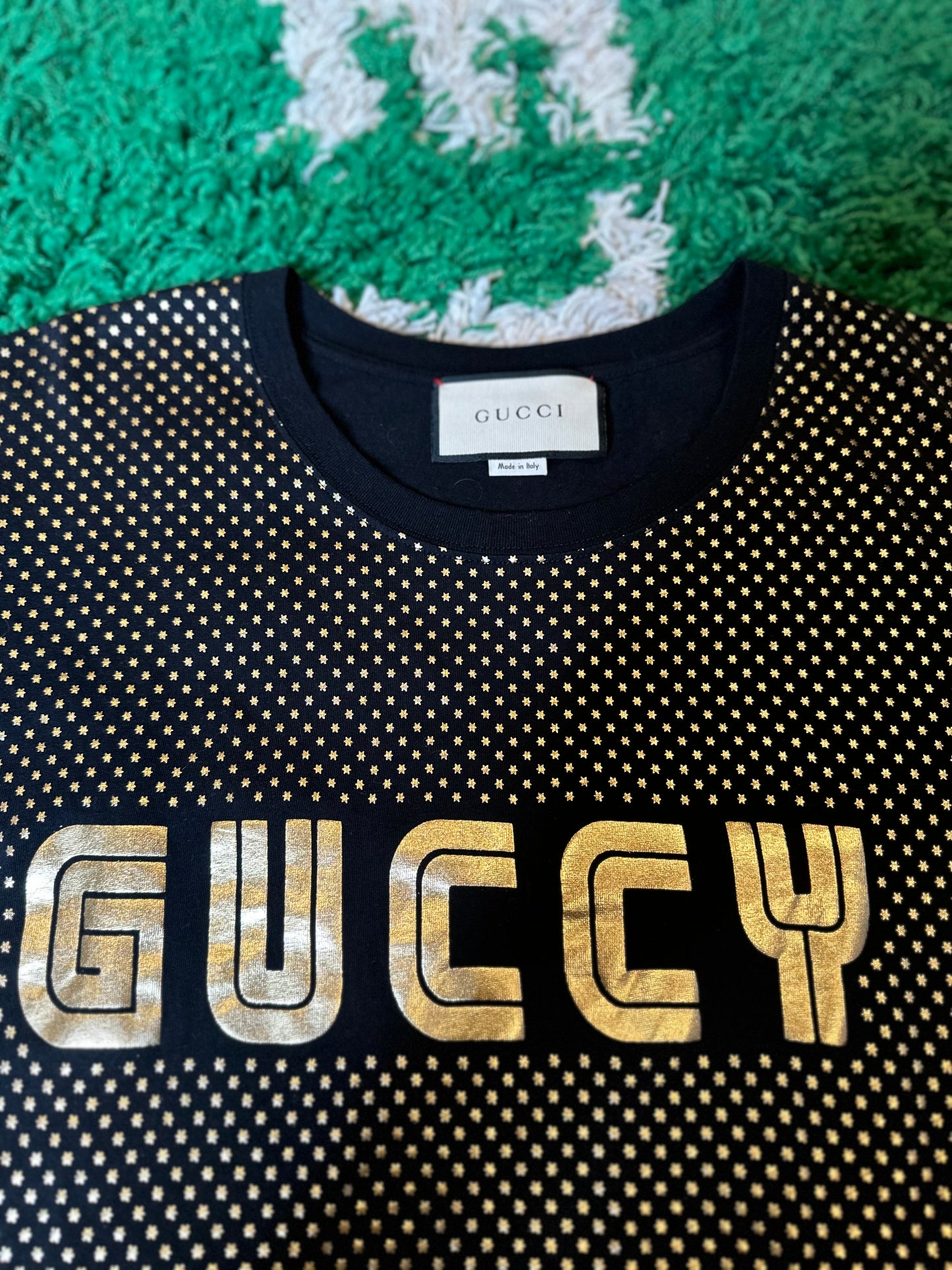 Gucci Tee Black Gold Logo Size Medium