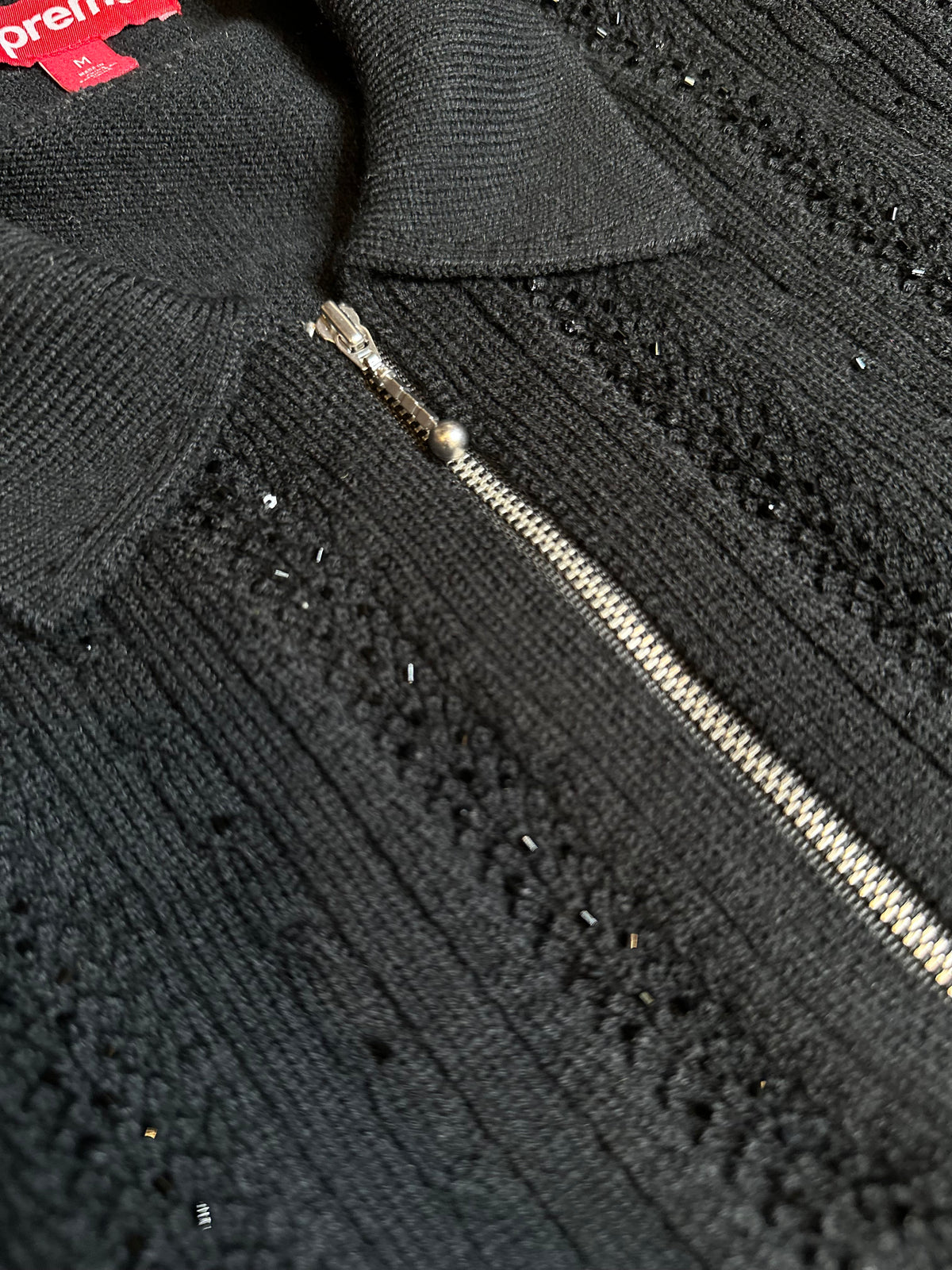 Supreme Black Beaded Zip Polo Size Medium