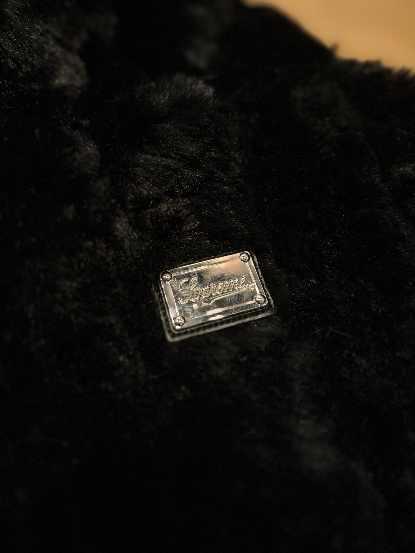 Supreme Black Faux Fur Hooded Jacket Size Medium