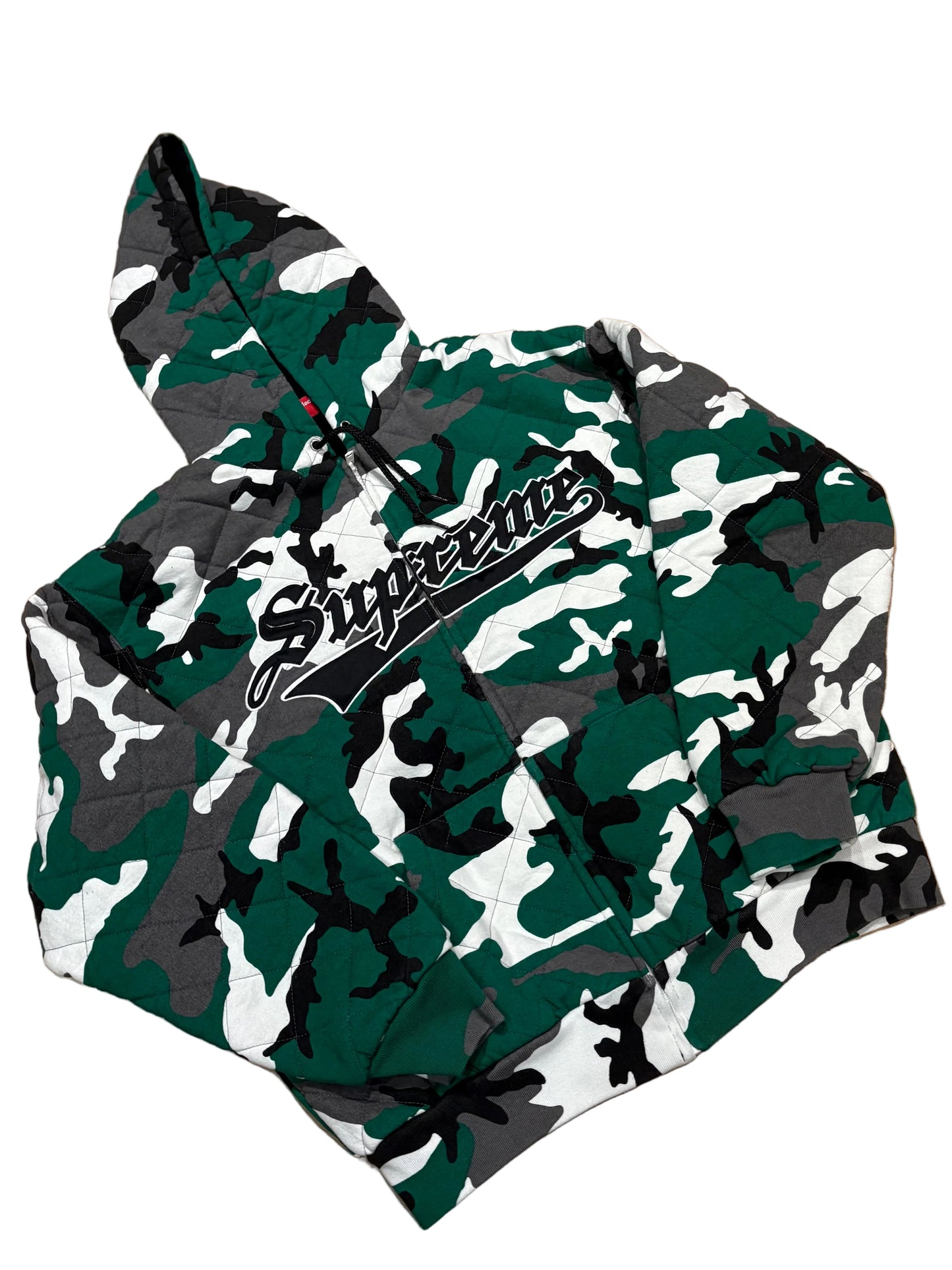 Supreme Green Camo Quilted Zip Hoodie DS Size Medium