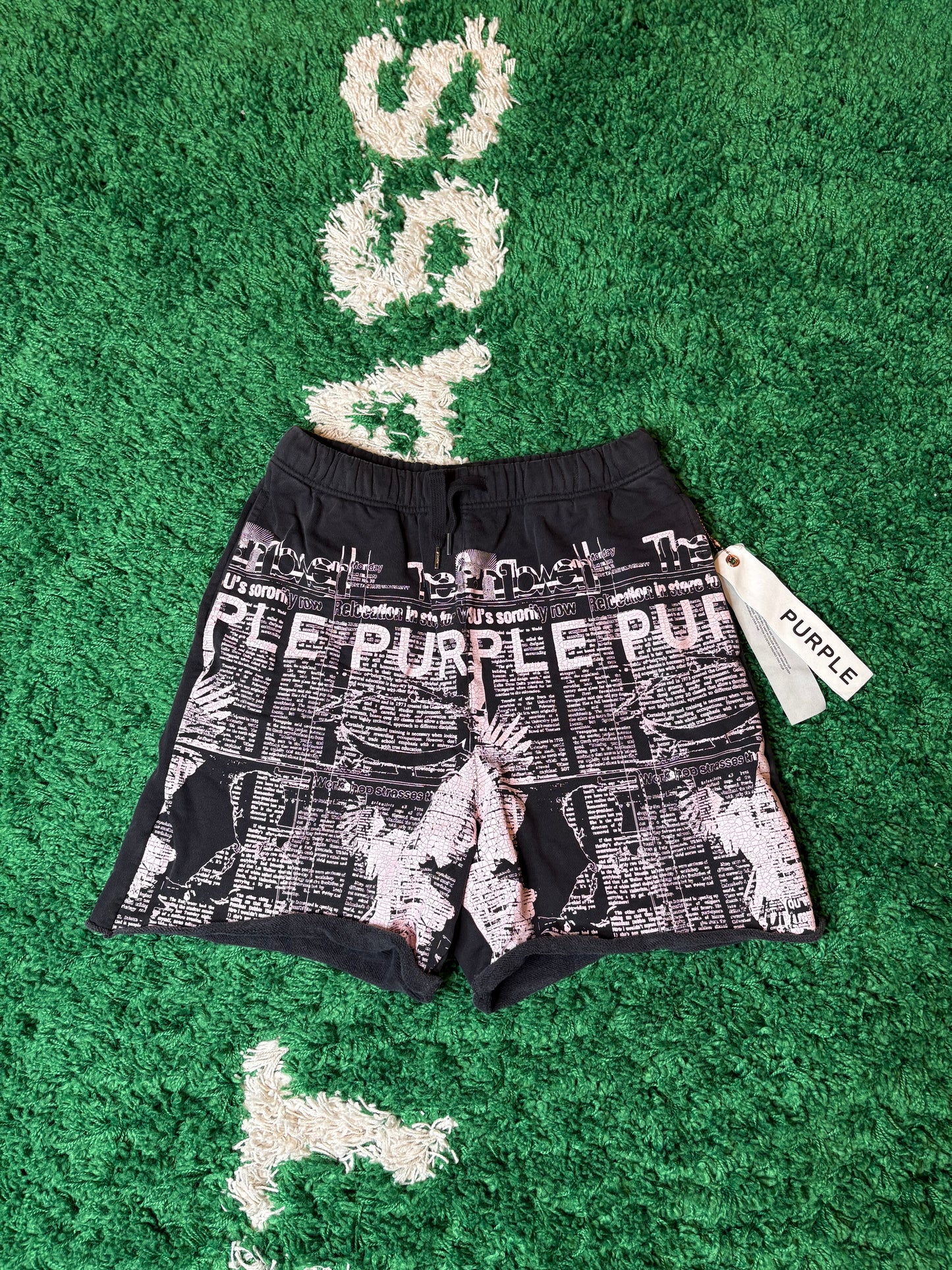 Purple Graphic Sweat Shorts Black Size Medium