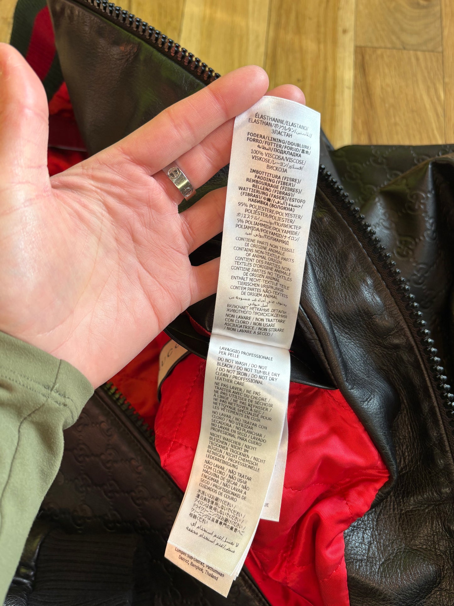 Gucci Leather Embossed Monogram Bomber Jacket Black Size 56