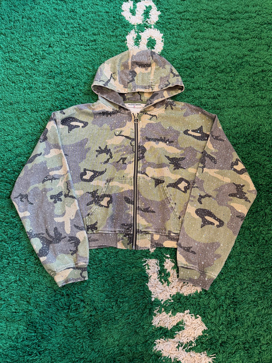 Vale Camo Zip Rhinestone Hoodie Size XL