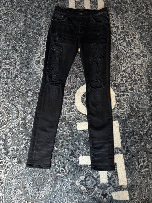 Amiri Jeans Black Vertical Tonal Logo Size 31
