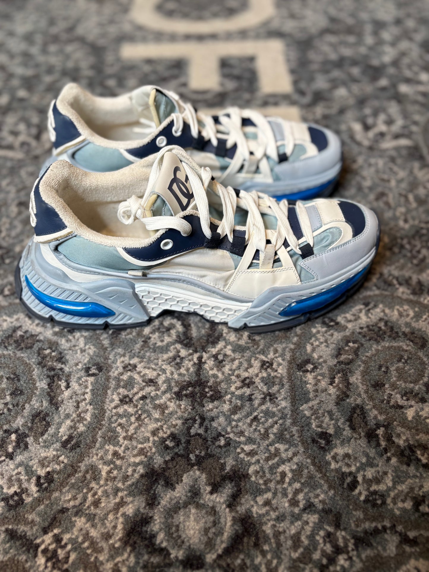 Dolce & Gabbana “Sky Blue and Multicolour Calf Leather Airmaster Low Top” Po Nb Size 12(45 EU)
