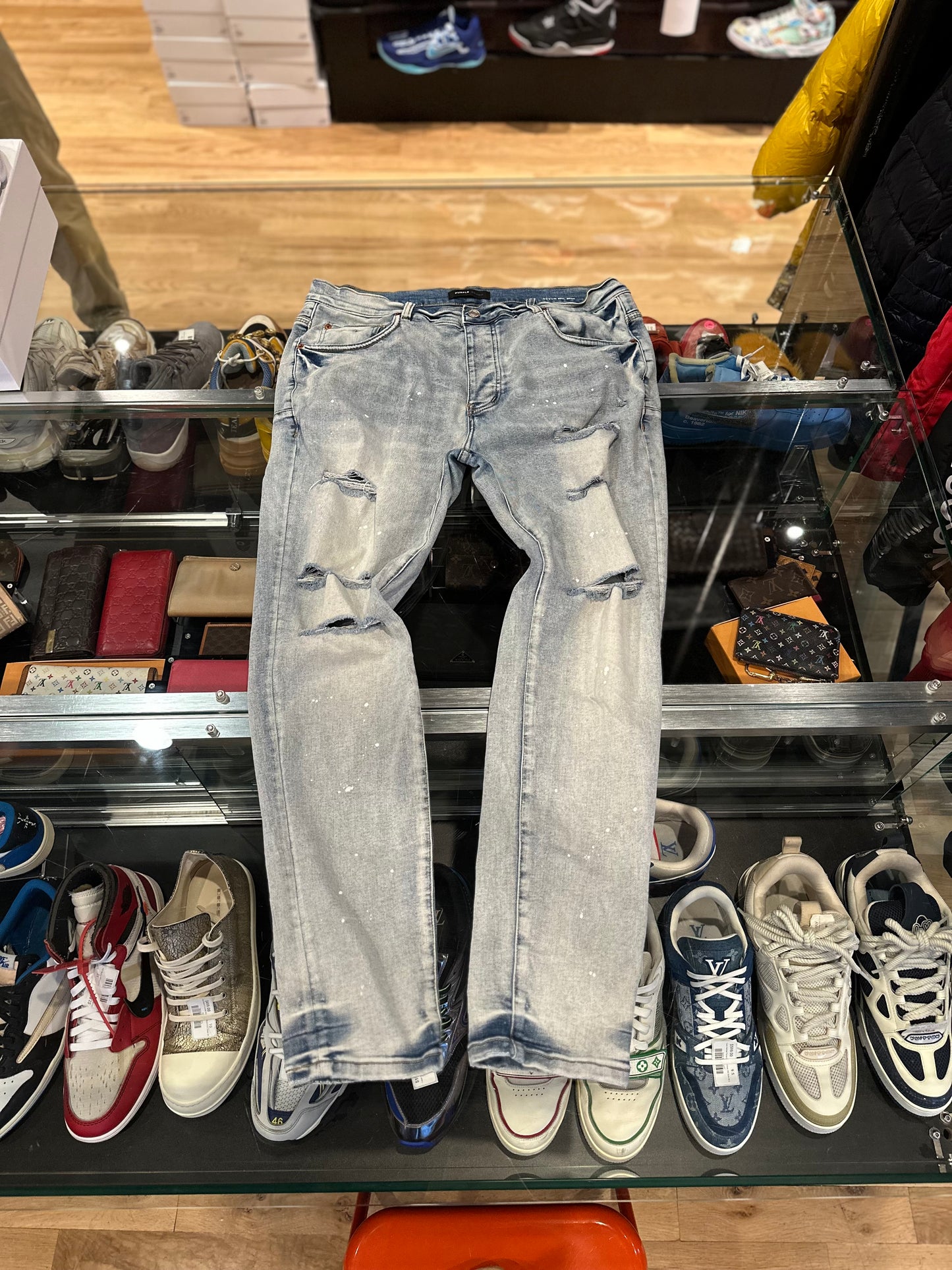 Purple Jeans Light Wash Distressed Size 38