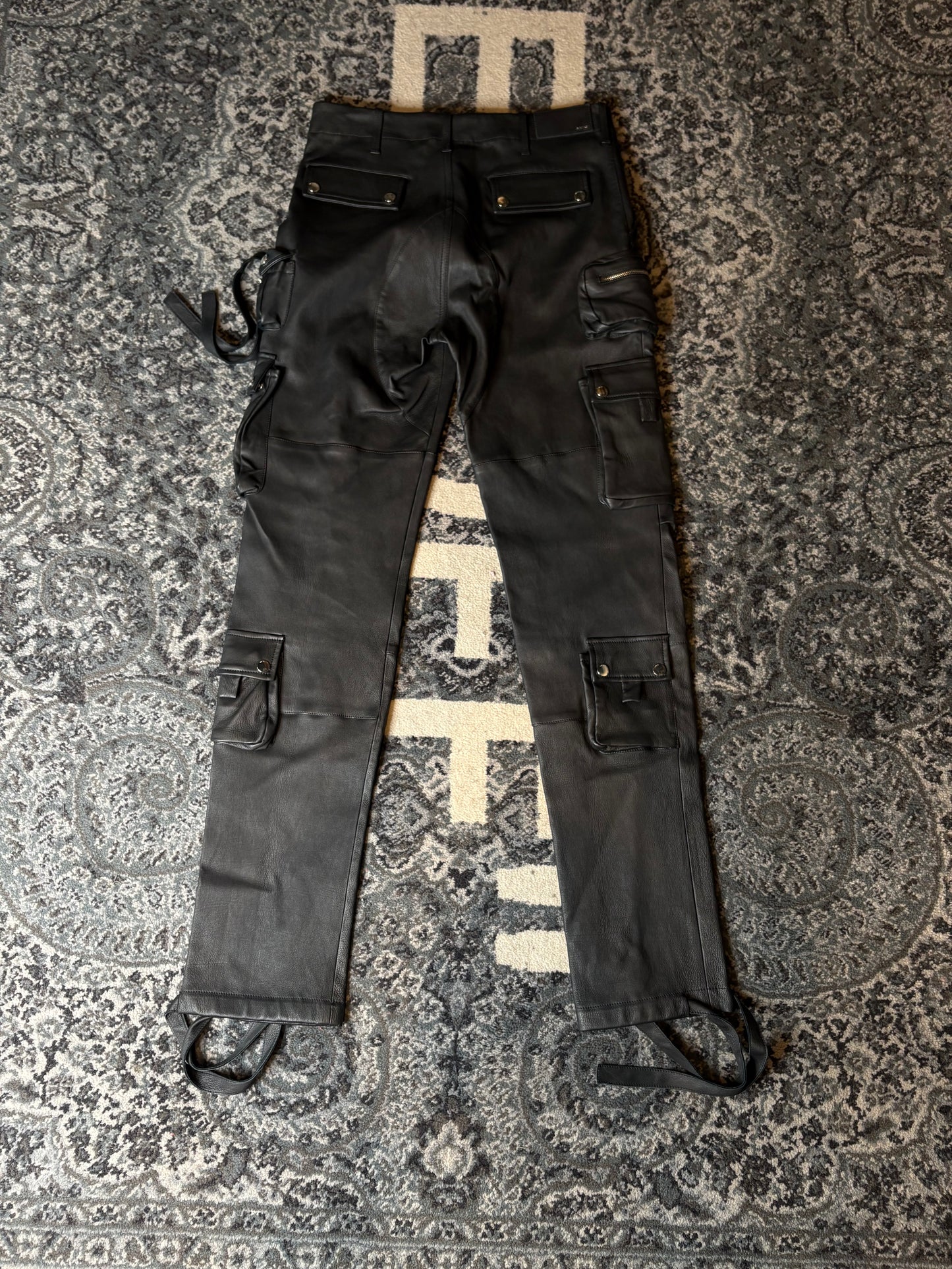 Amiri Black Leather Jeans Po Size 32(48 EU)