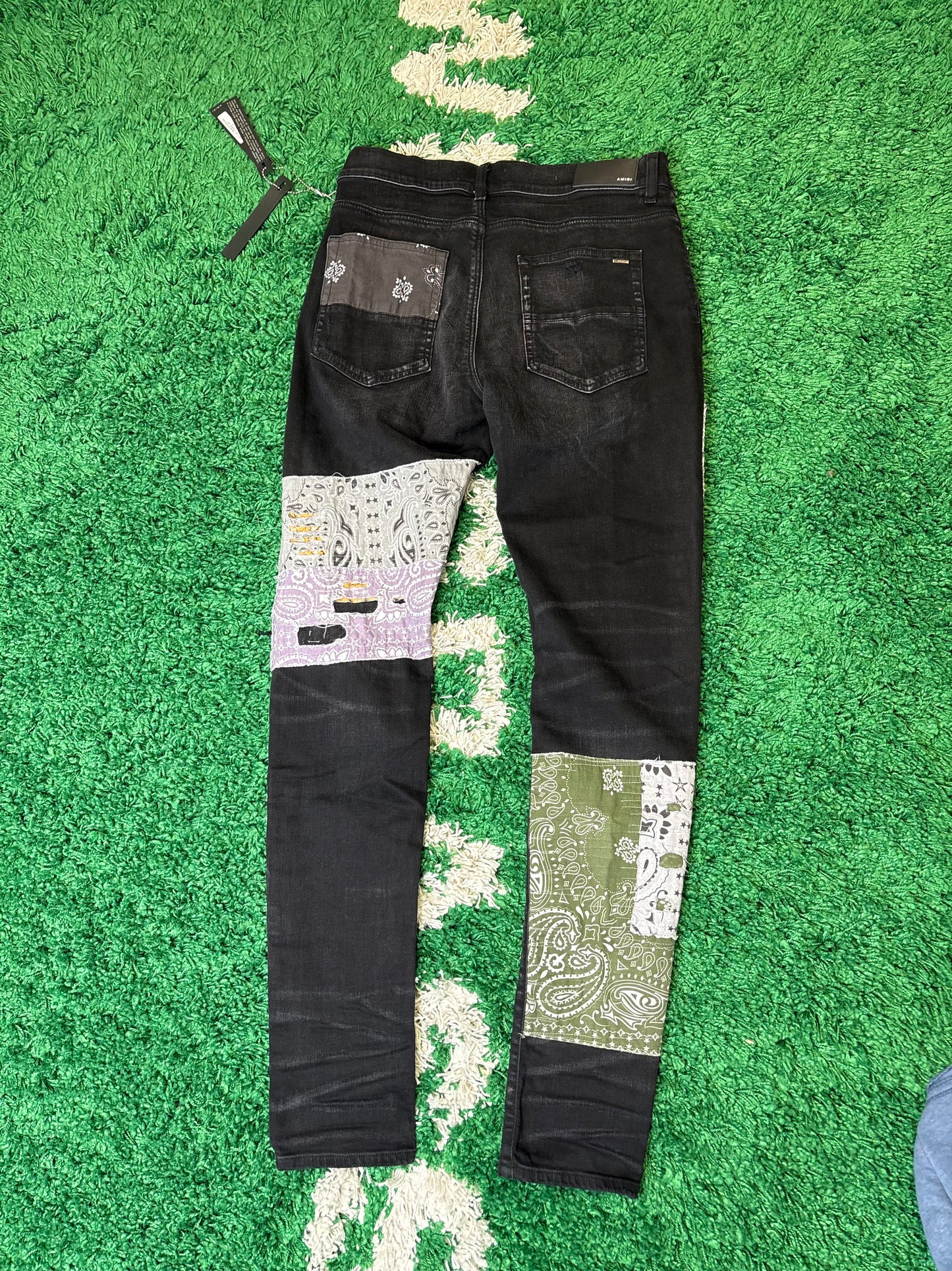 Amiri Jeans Black Bandana Patchwork DS Size 34