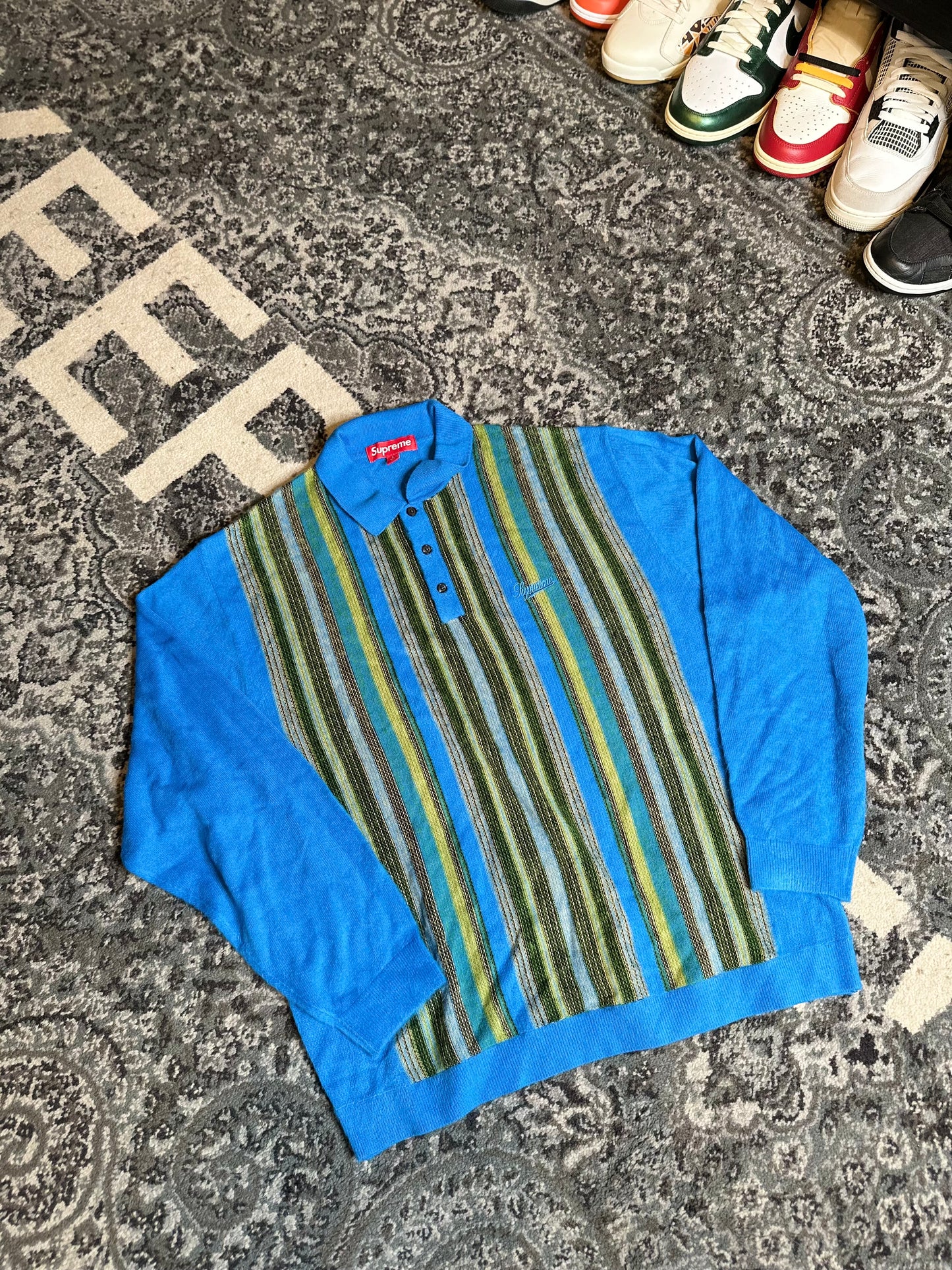 Supreme Multi Stripe Polo Sweater Size Large