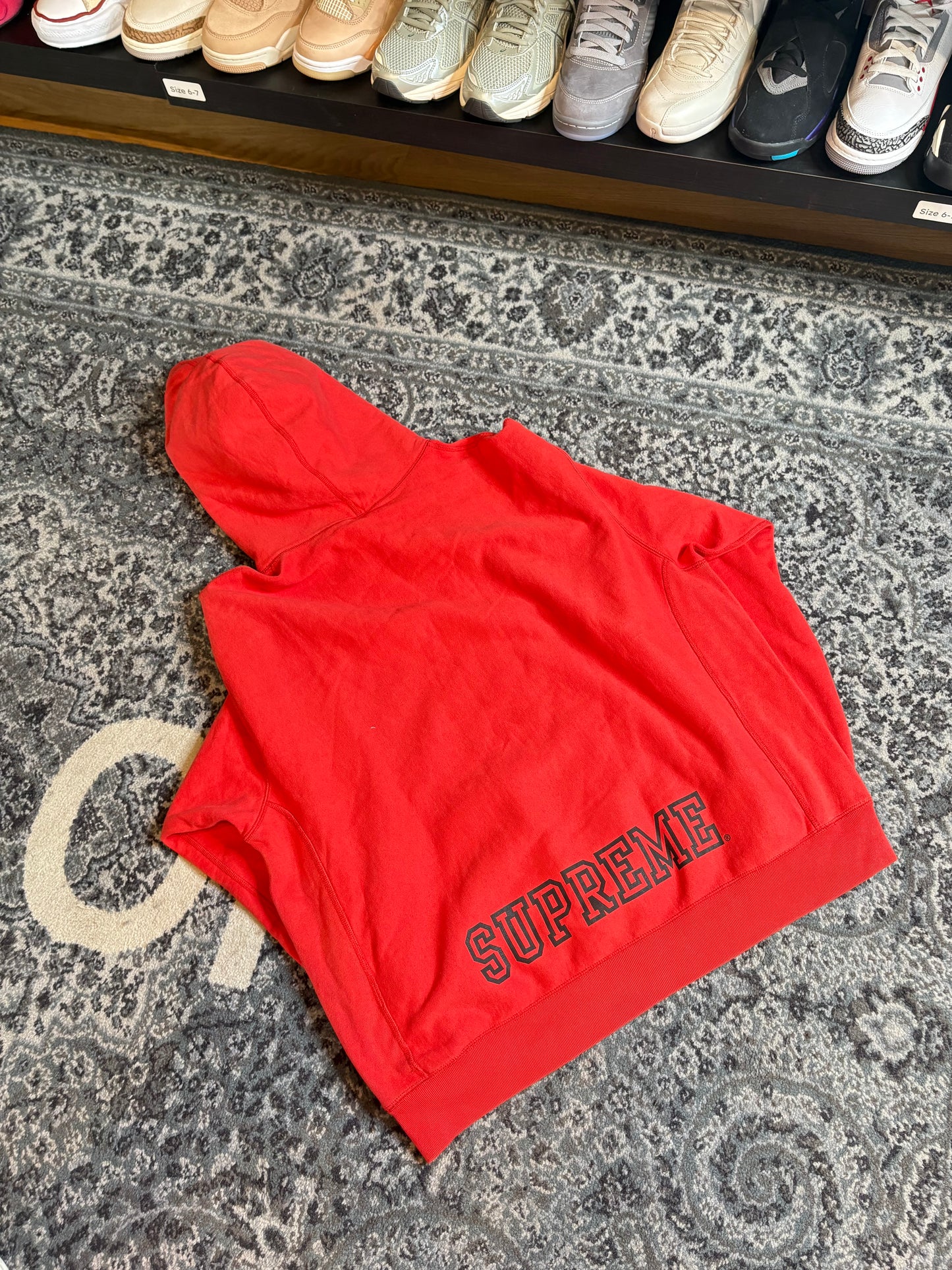 Supreme Red/Black Logo Hoodie Size Large
