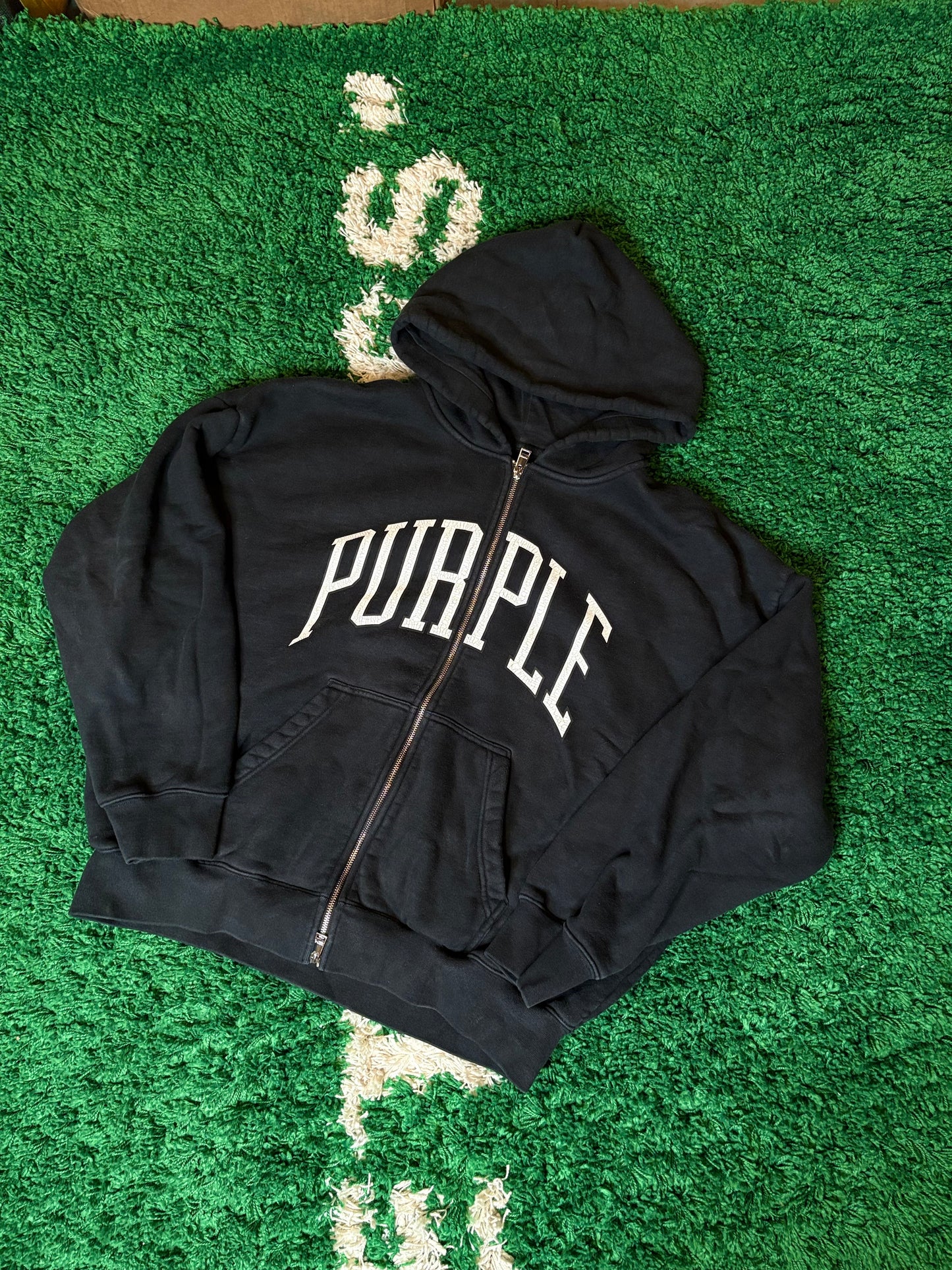Purple Zip Hoodie Black Size Large