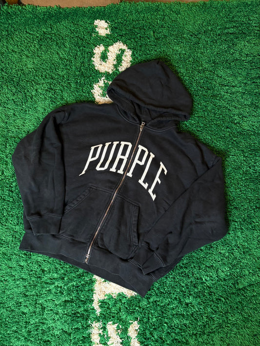 Purple Zip Hoodie Black Size Large