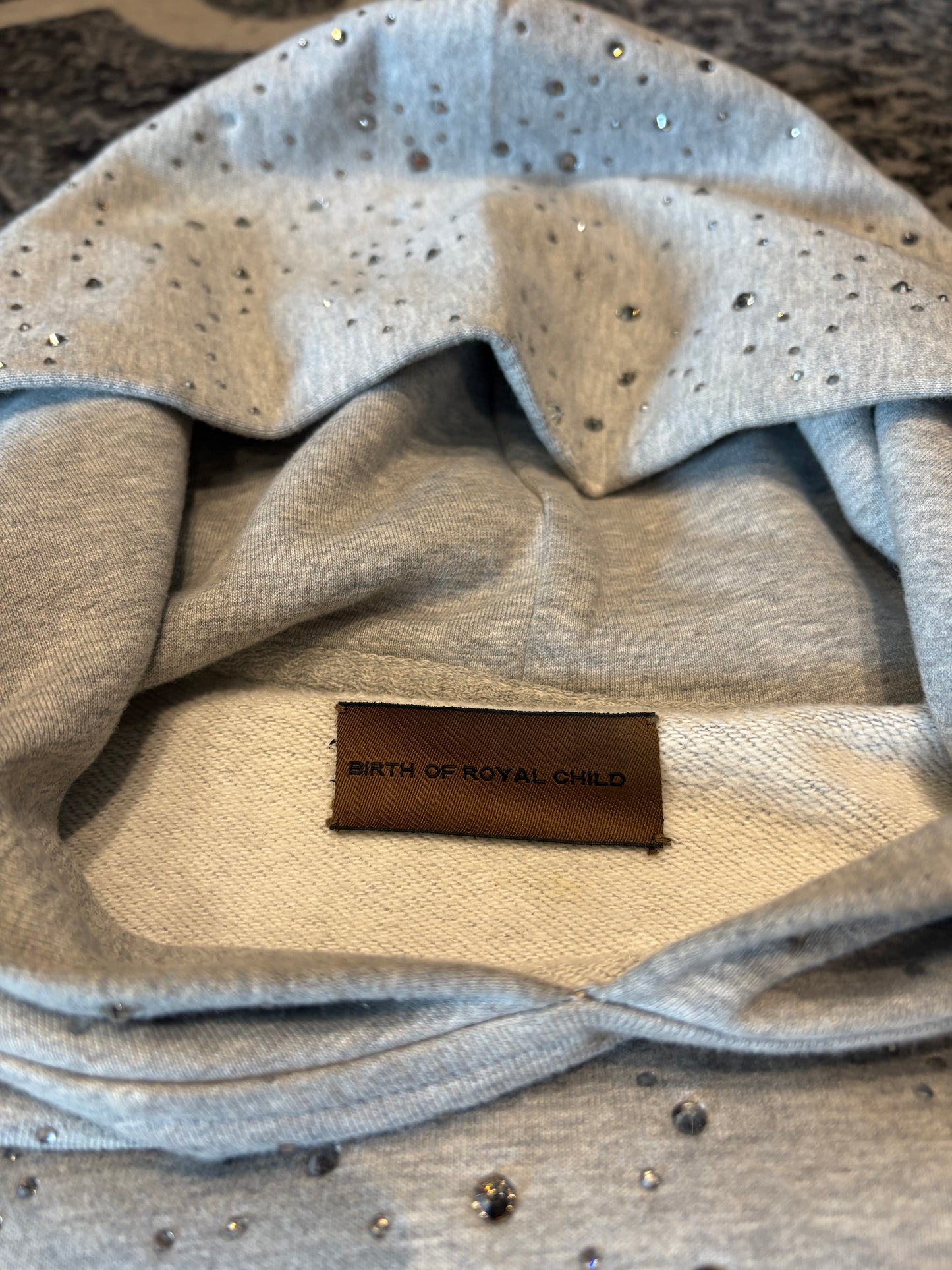 Birth of Royal Child Gray Rhinestone Hoodie Size Large