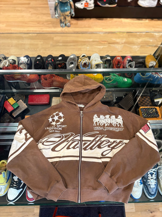 Vale Brown Striped Zip Hoodie Size XXL