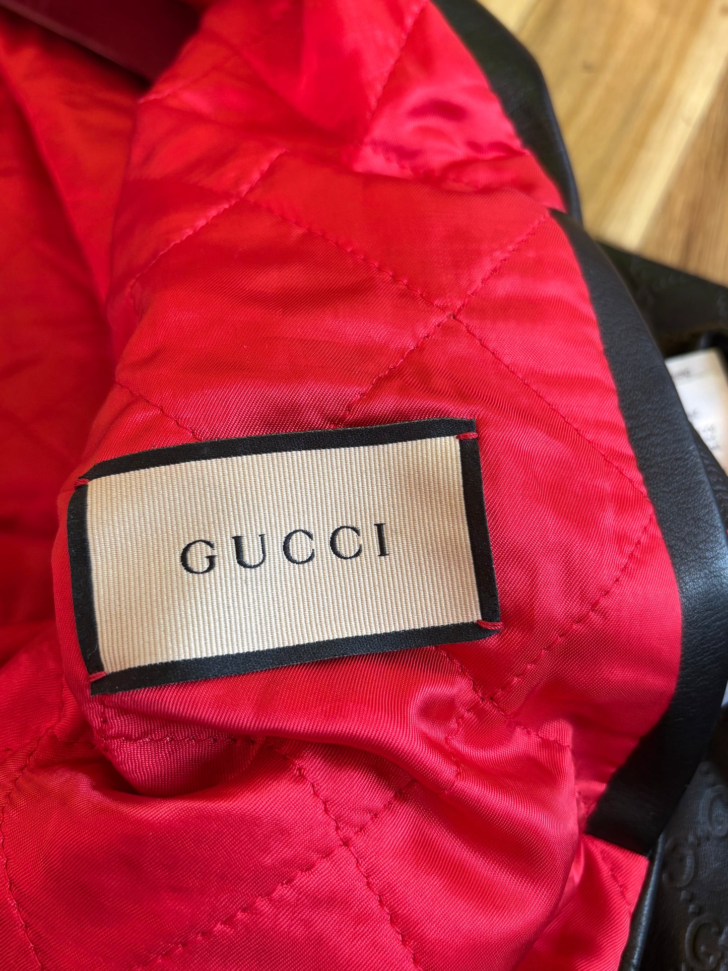 Gucci Leather Embossed Monogram Bomber Jacket Black Size 56