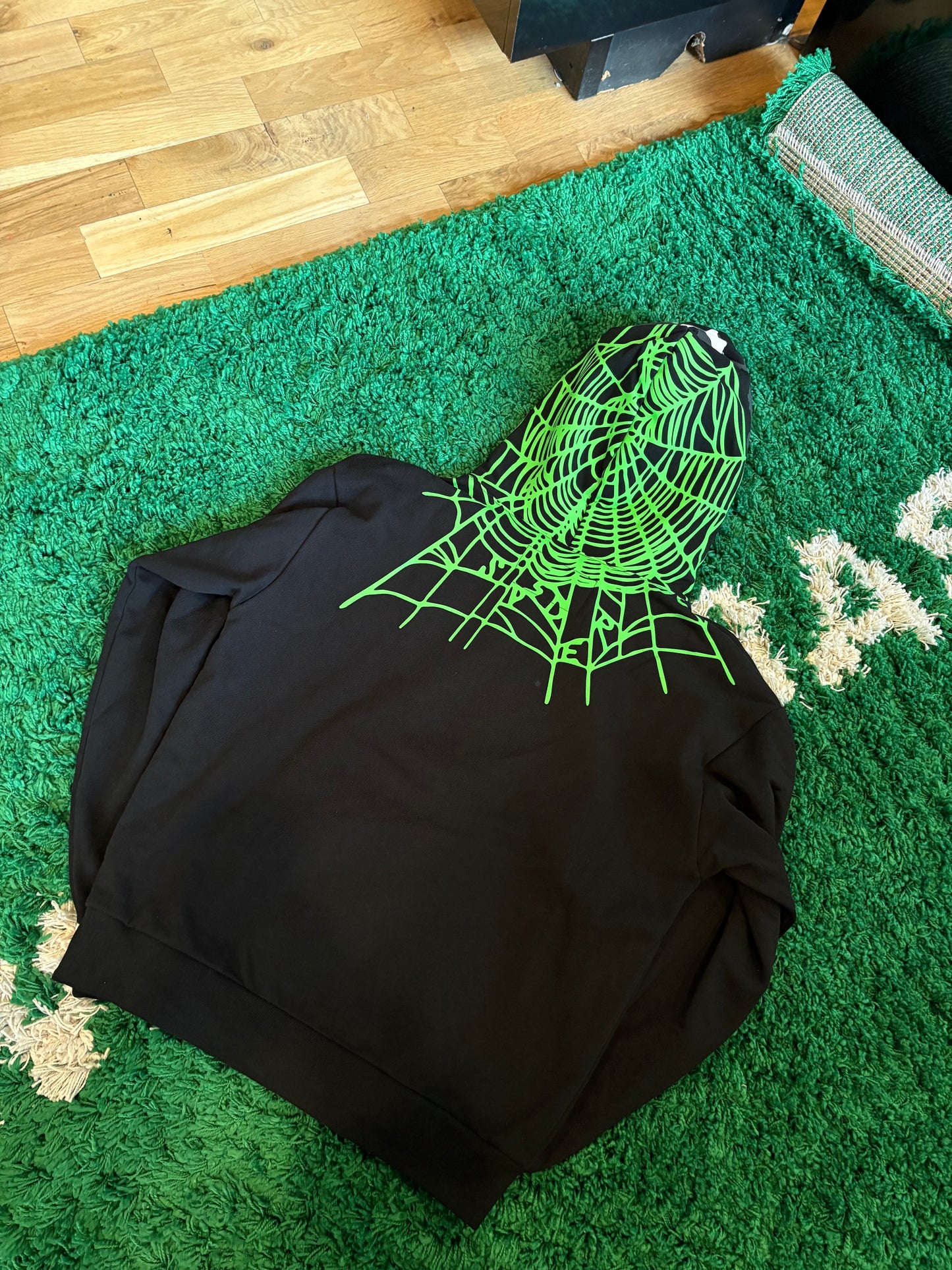 Sp5der Black/Green Web Hoodie Size Medium