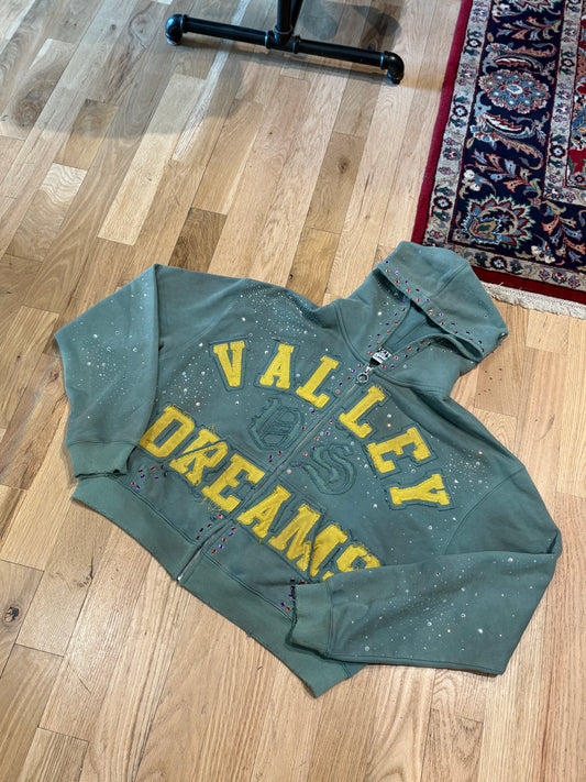 Vale Green Rhinestone Zip Hoodie Size Large