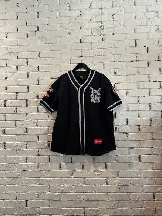 Supreme Patches Denim Baseball Jersey Size L