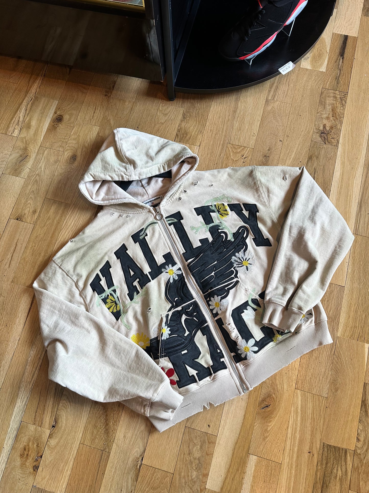 Vale Zip Hoodie Cream Floral Size XL