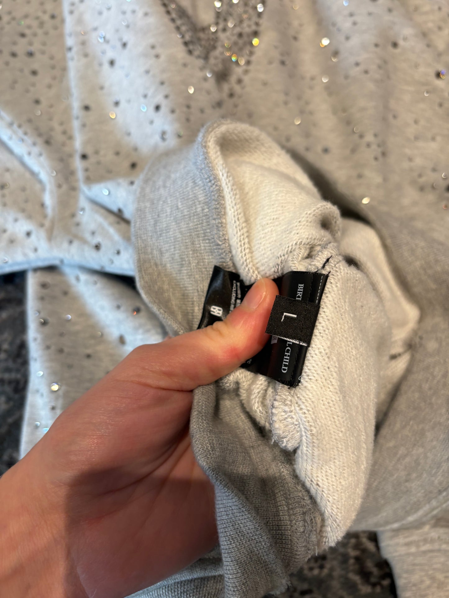 Birth of Royal Child Gray Rhinestone Hoodie Size Large