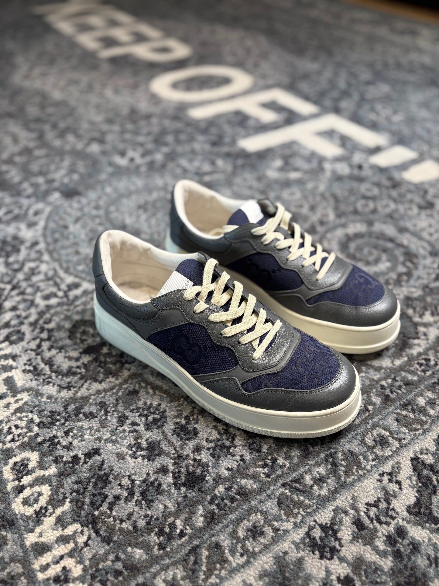 Gucci Leather Sneaker Gray/Blue PO NB Size 11G