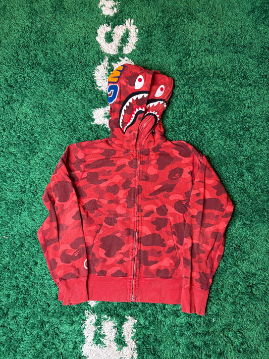 Bape Double Shark Zip Hoodie Red Size Medium