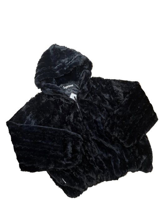 Supreme Black Faux Fur Hooded Jacket Size Medium