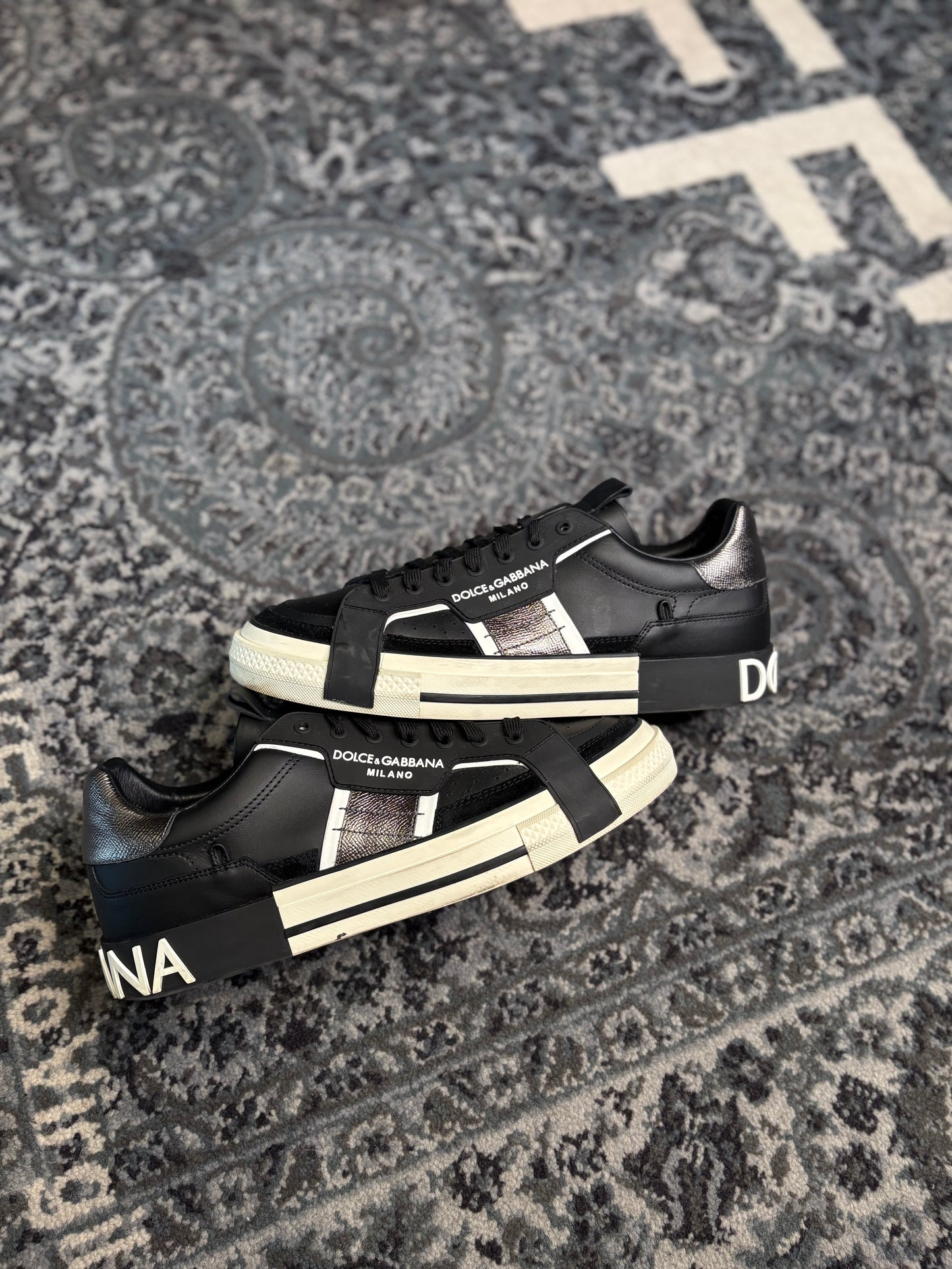 Dolce & Gabbana Black Leather Sneaker PO NB Size 11
