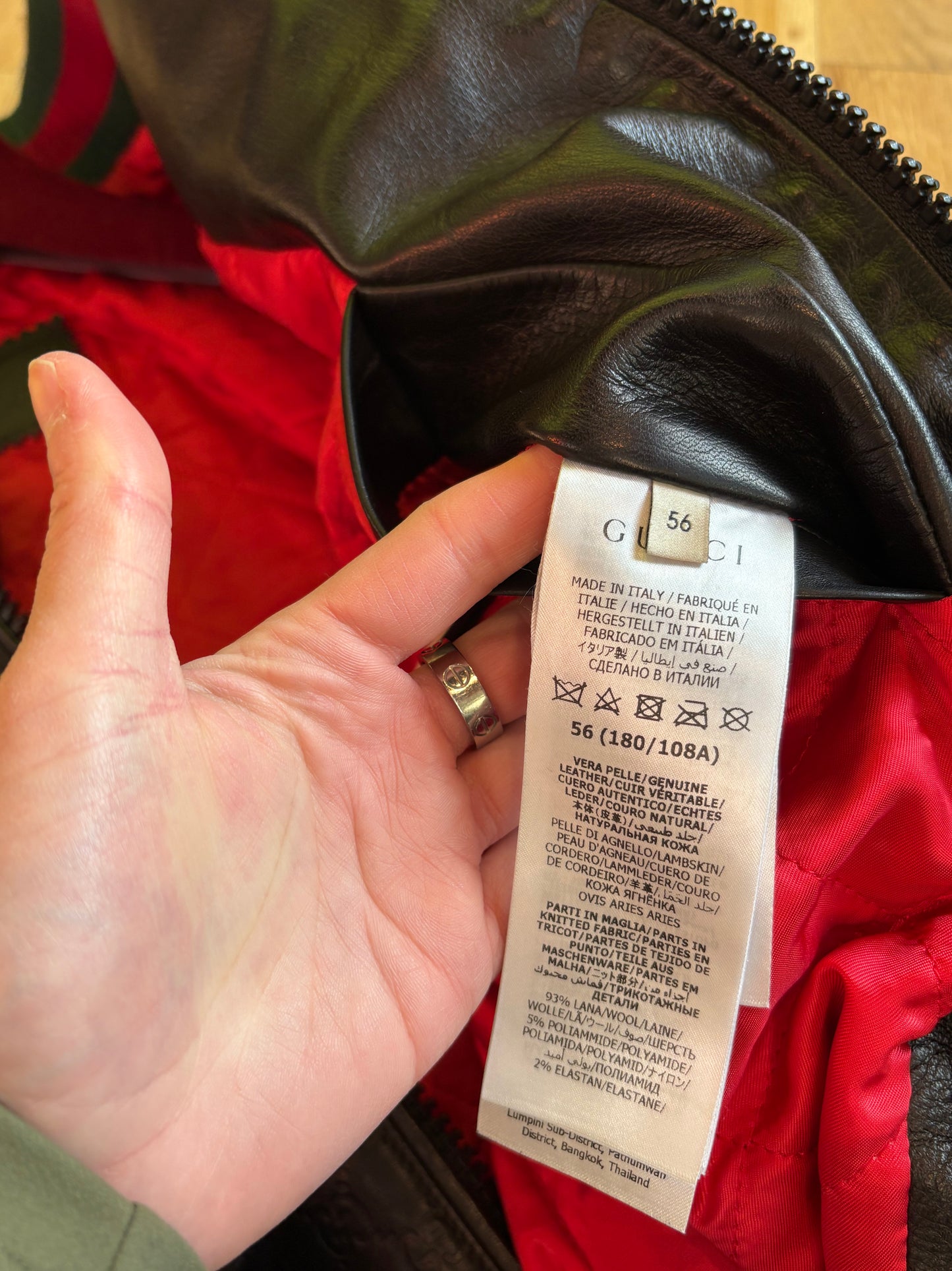 Gucci Leather Embossed Monogram Bomber Jacket Black Size 56