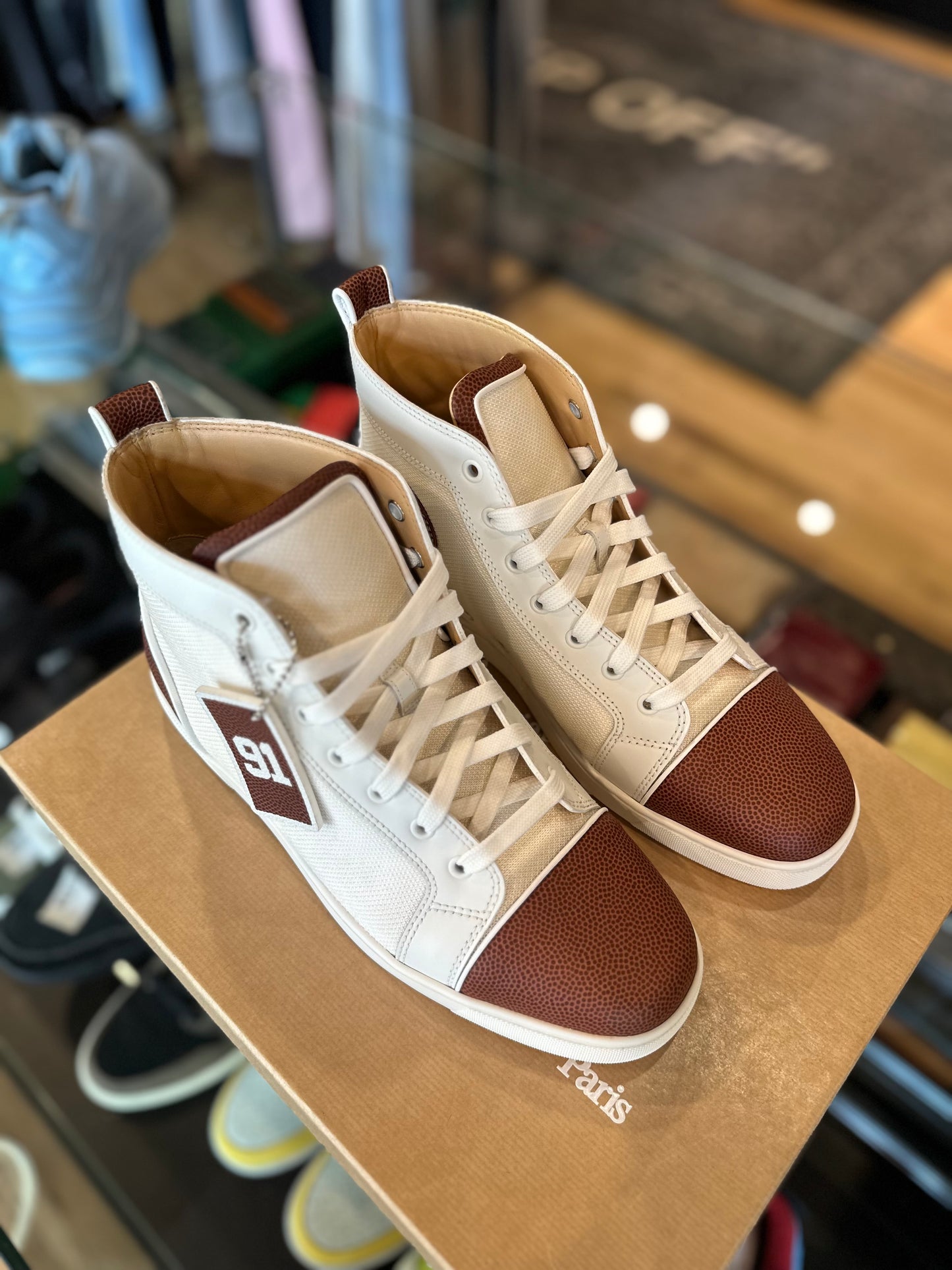 Louboutin White/Brown High Top Clean OG Size 43