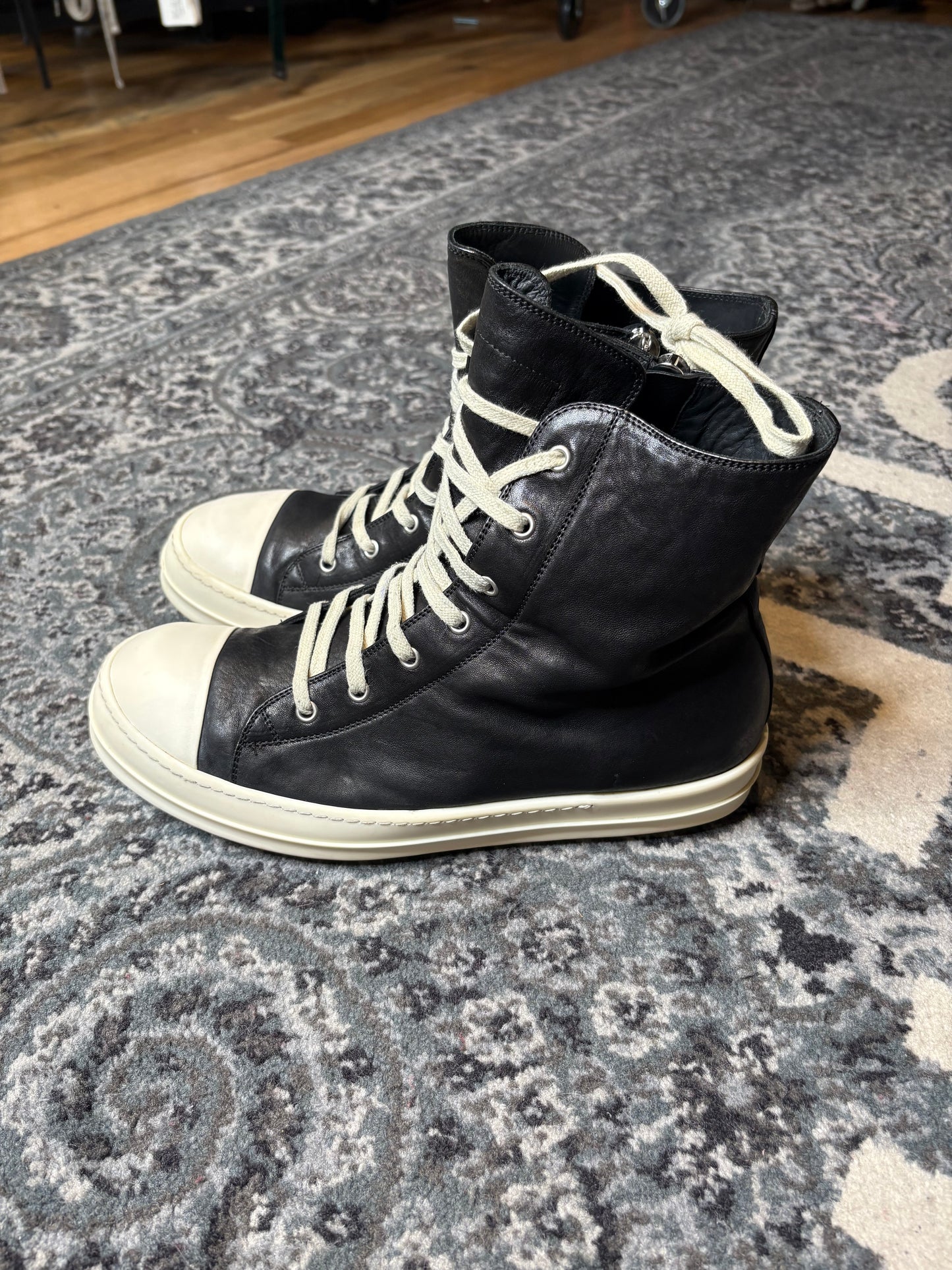 Rick Owen’s Ramone Leather High Top “Black Cream”