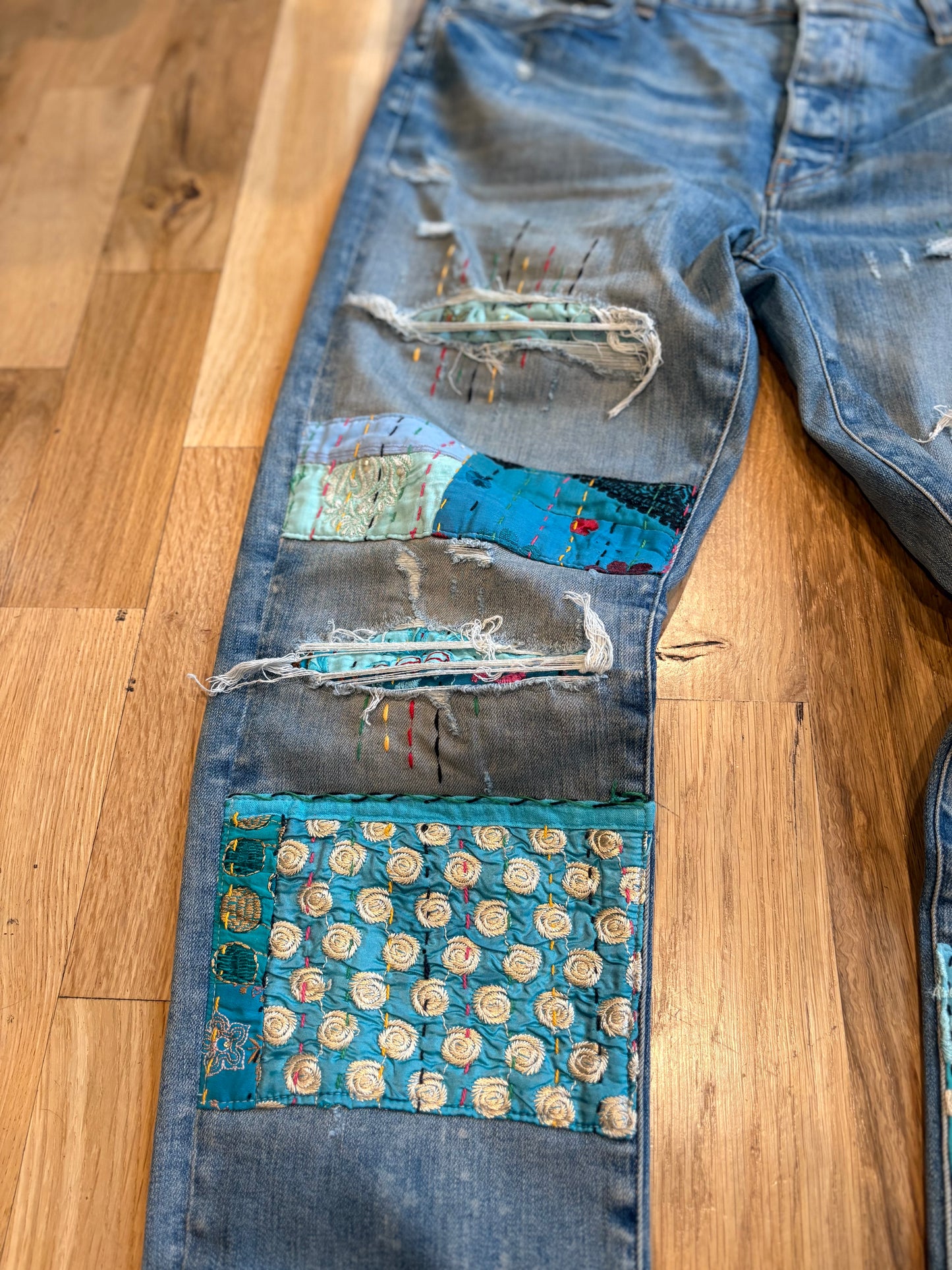 Amiri Jeans Light Wash Patchwork Size 38