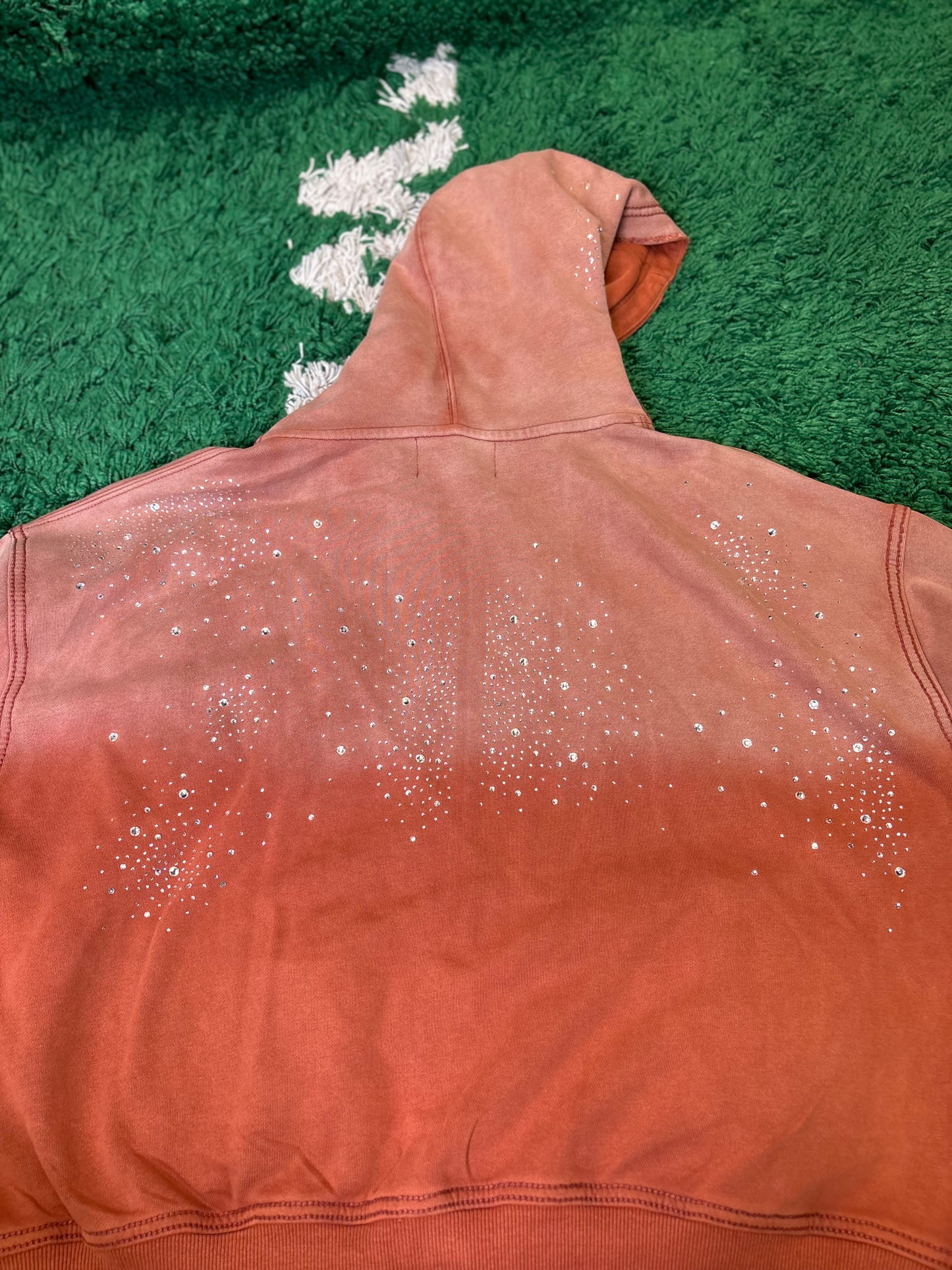 Vale Orange Rhinestone Zip Hoodie Size XL