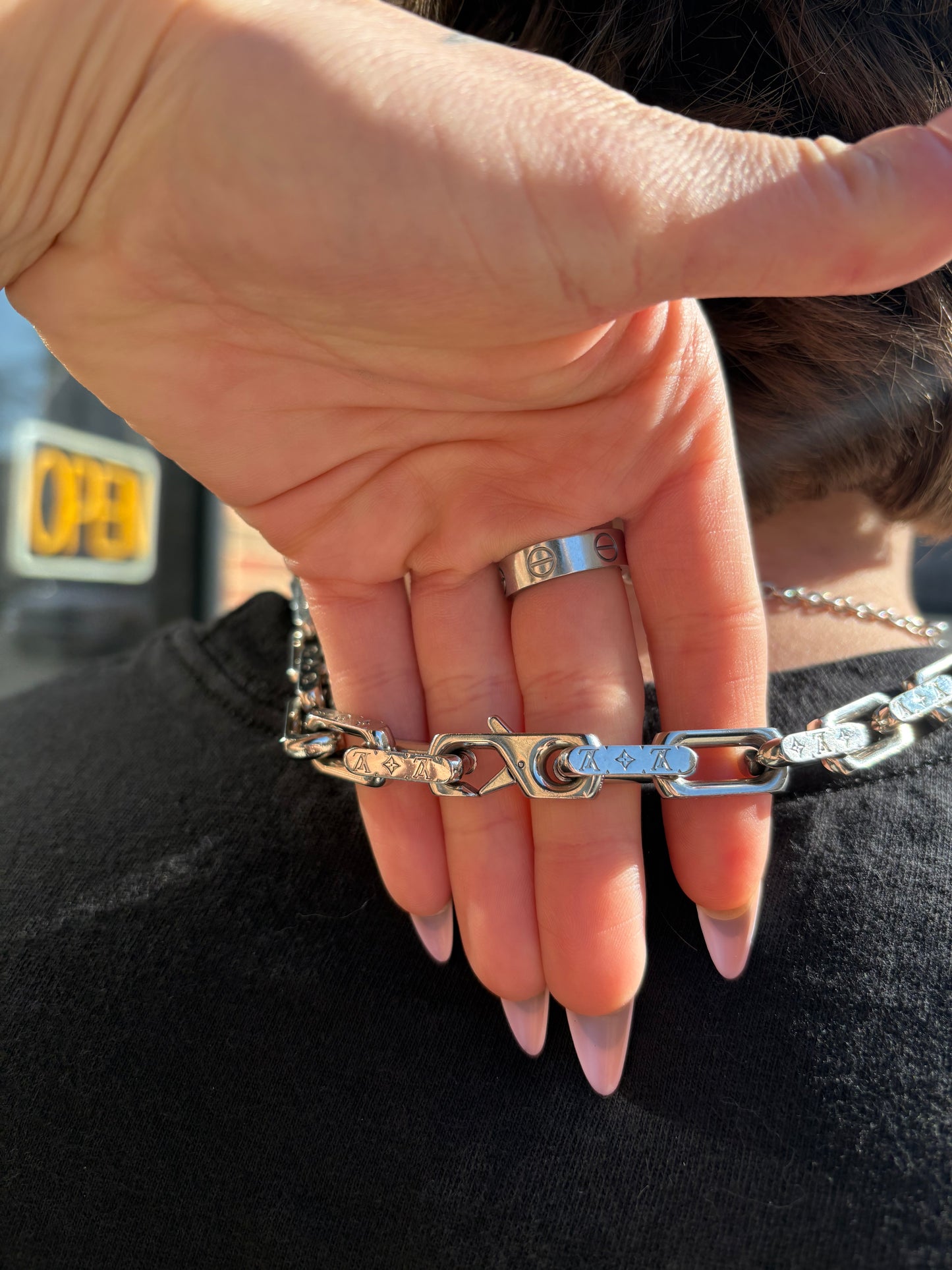 Louis Vuitton Silver Monogram Chain Necklace