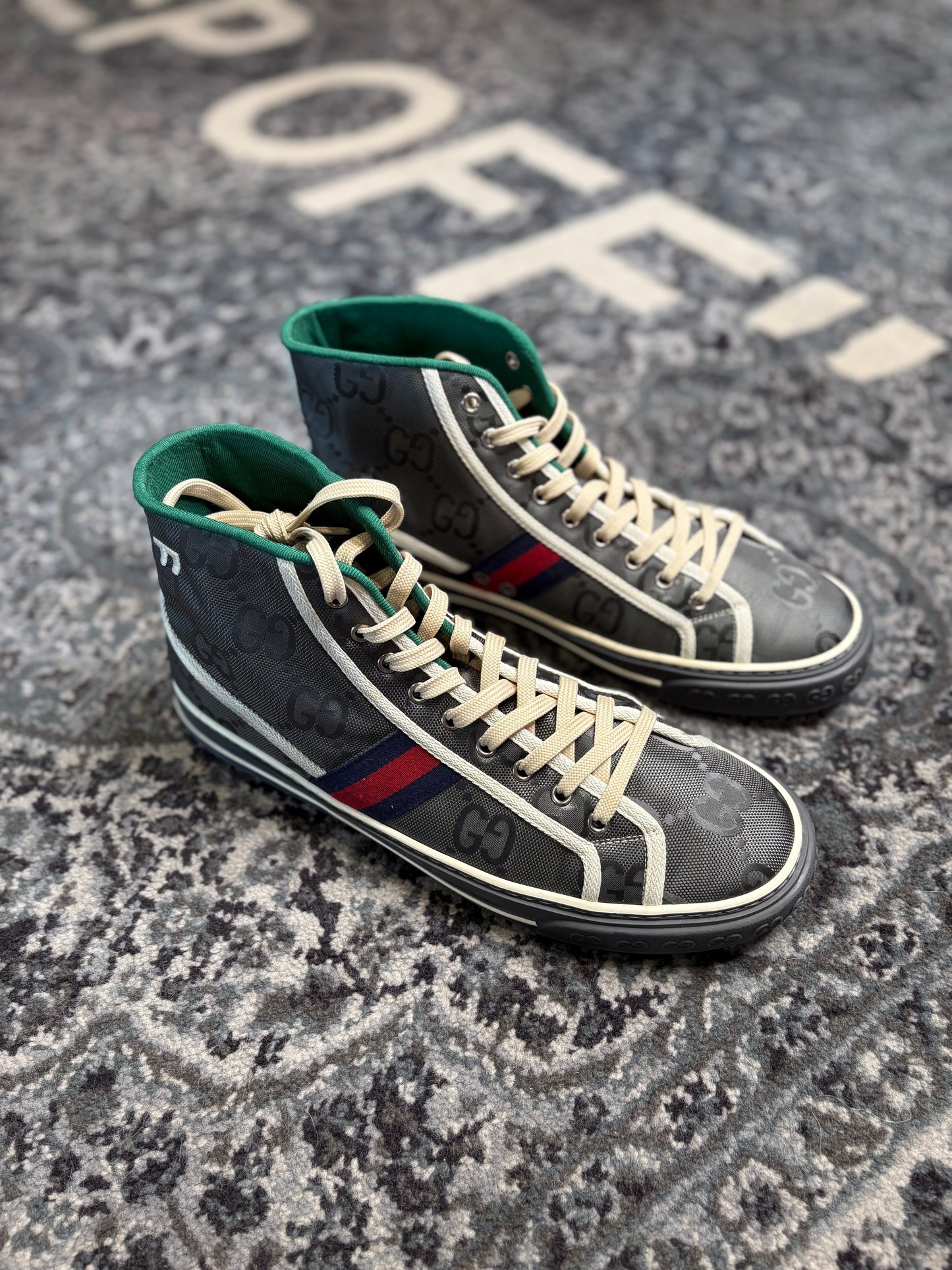 Gucci Tennis 1977 High Top Sneaker Gray PO NB Size 11G
