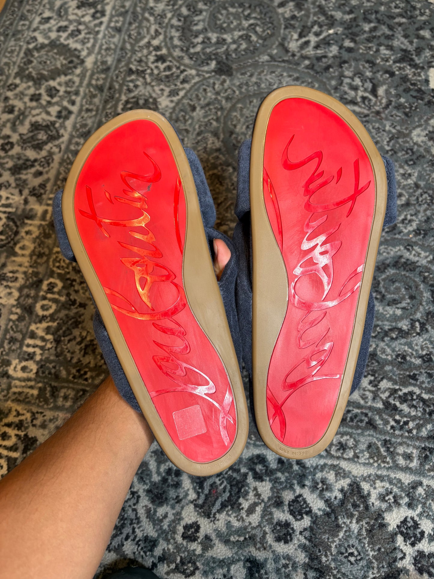 Christian Louboutin Bizzu Cross Strap Terry Cloth Slides Clean Nb Size 13(46 EU)