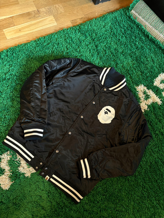 Bape Black Satin Varsity Jacket Size XL